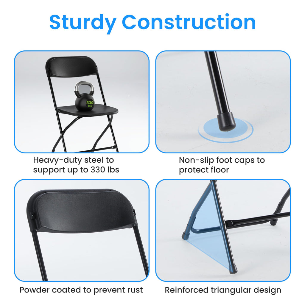 Black 10-Pack Plastic Folding Chair with Metal Frame U360295