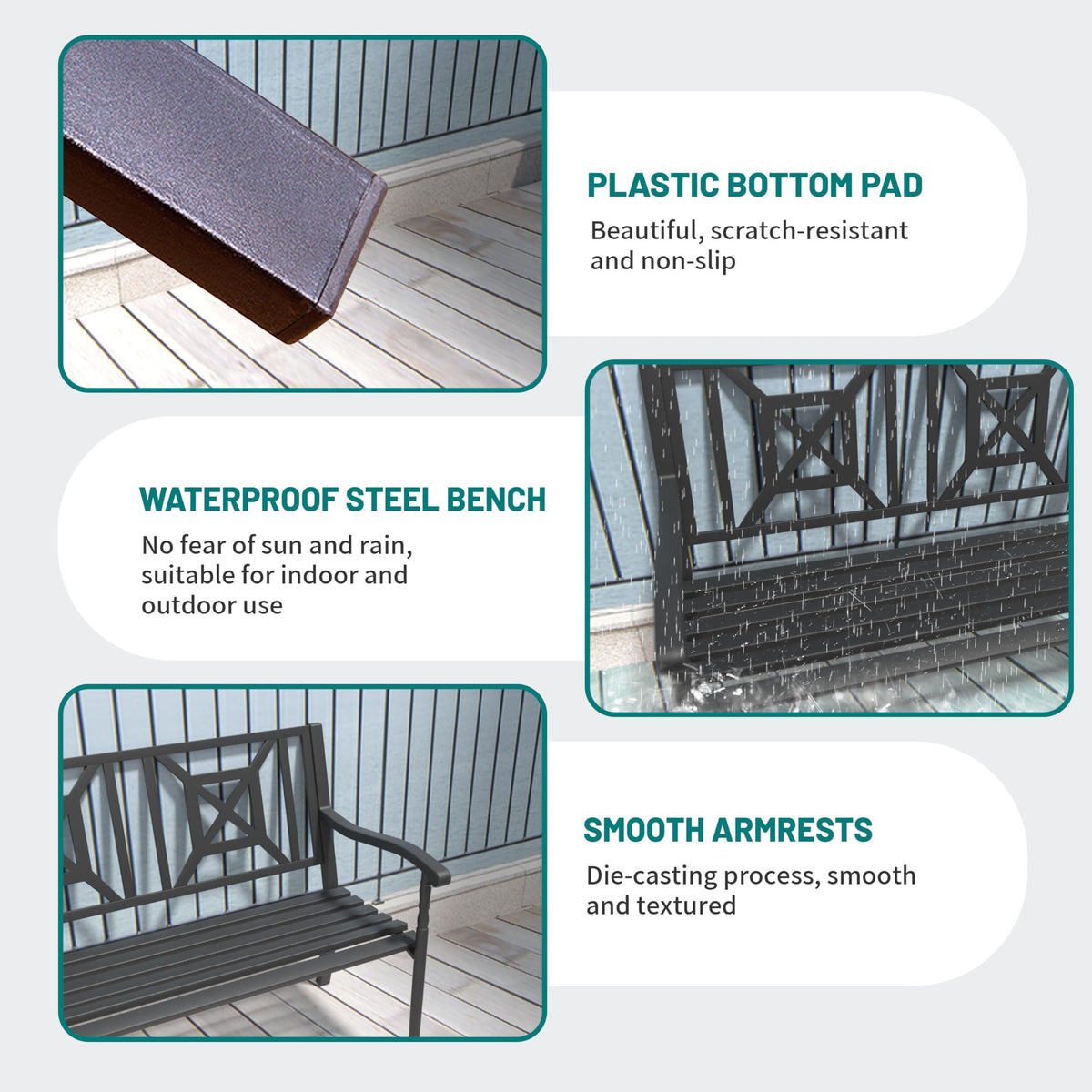 50.5" Metal Patio Bench with Lattice Backrest H90493