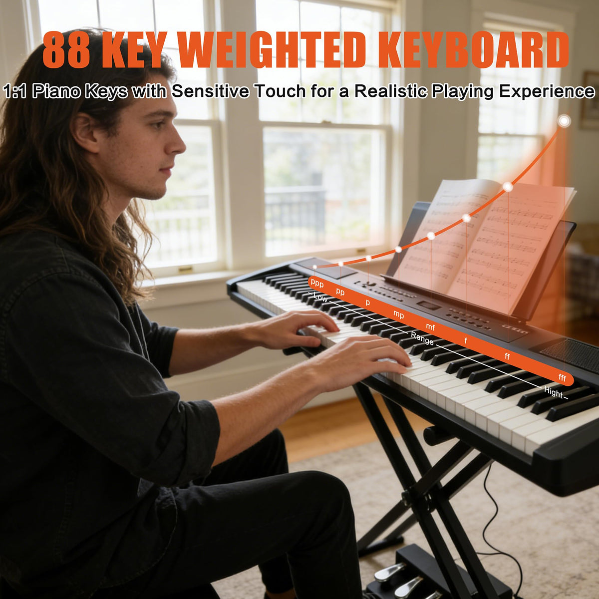 88 Key Weighted Digital Piano with Bench and 3 Pedal Unit Y415