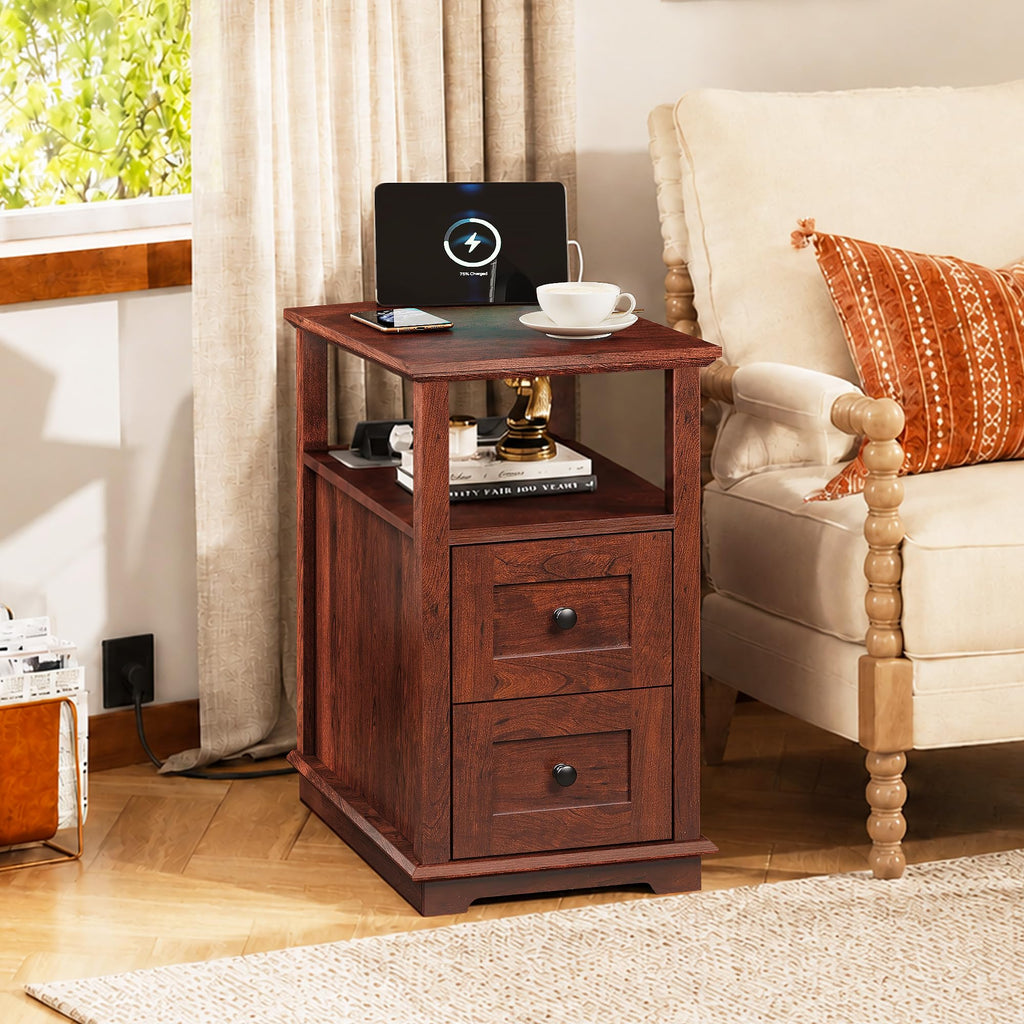 End Table with Charging Station & 2 Drawers V201