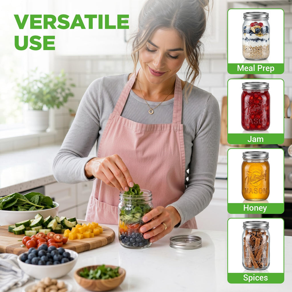 8-Pack 16 oz Glass Mason Jars with Lids T486921
