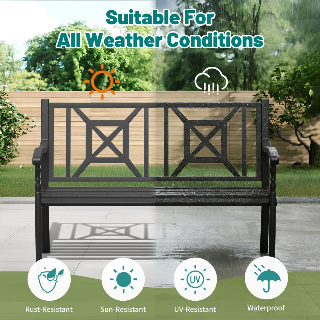 50.5" Metal Patio Bench with Lattice Backrest H90493