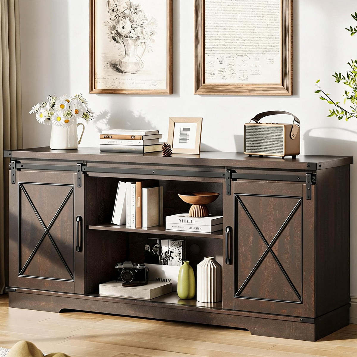 59" Brown Farmhouse TV Stand R8222