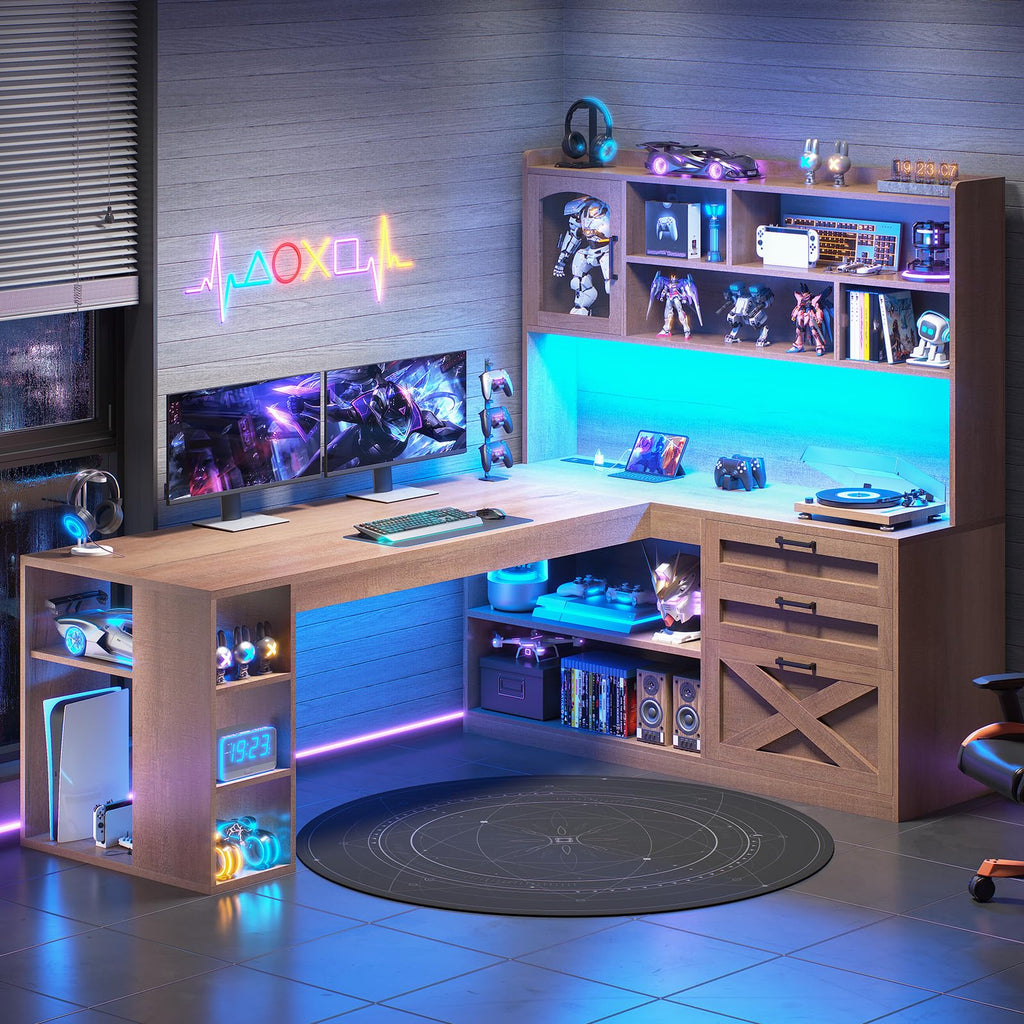 61" L Shaped Office Desk with Drawers and Storage B422