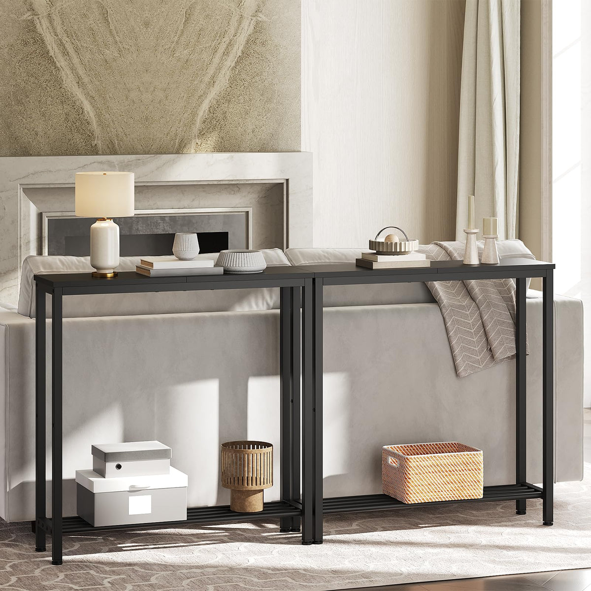 Black 2-Tier Narrow Console Table V70282