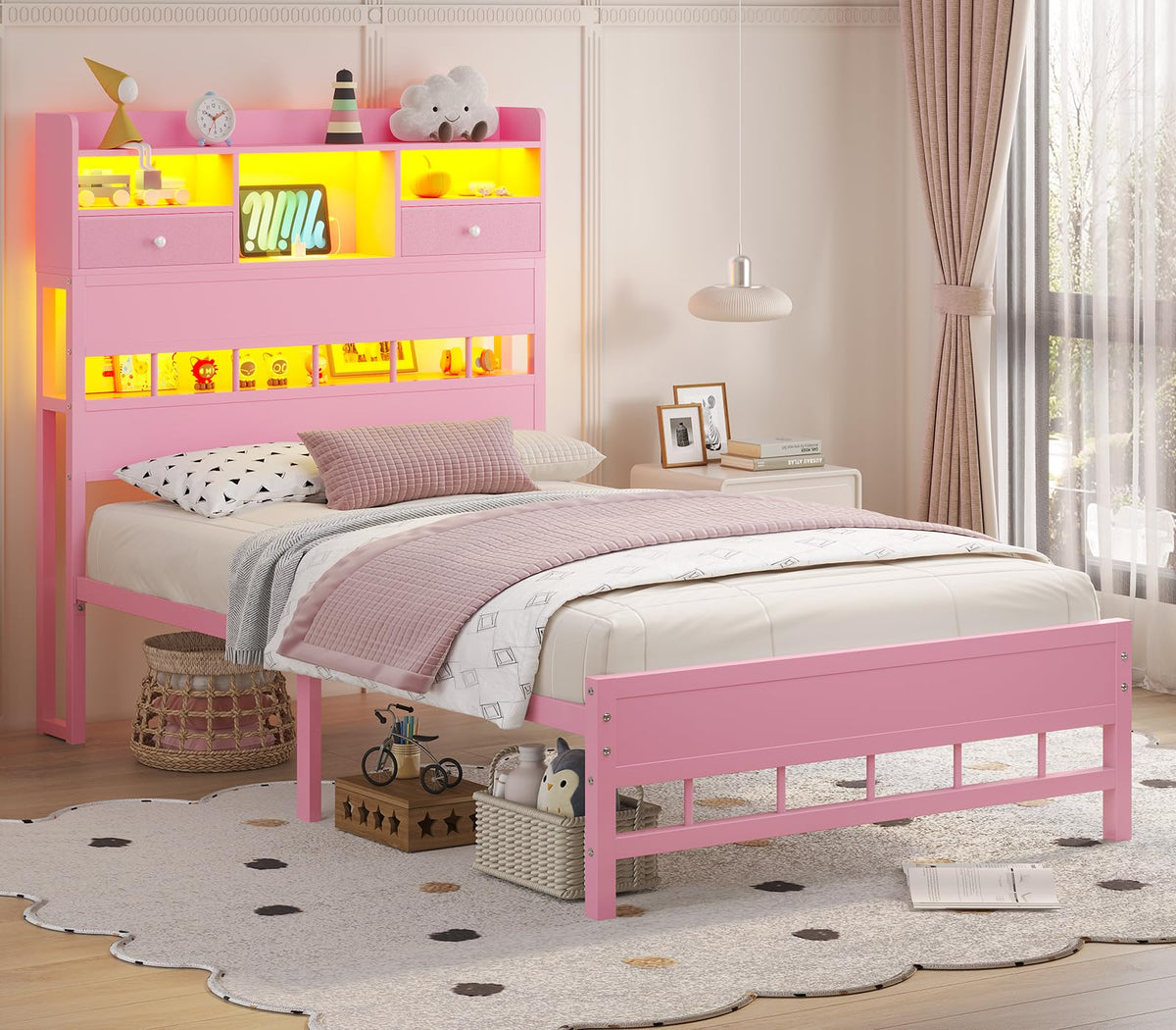 Twin Bed Frame with Storage Headboard E6991