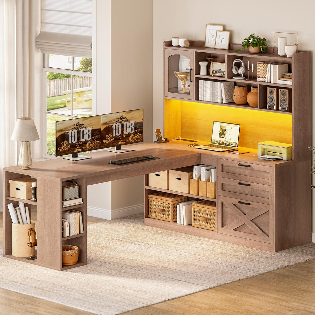 61" L Shaped Office Desk with Drawers and Storage B422