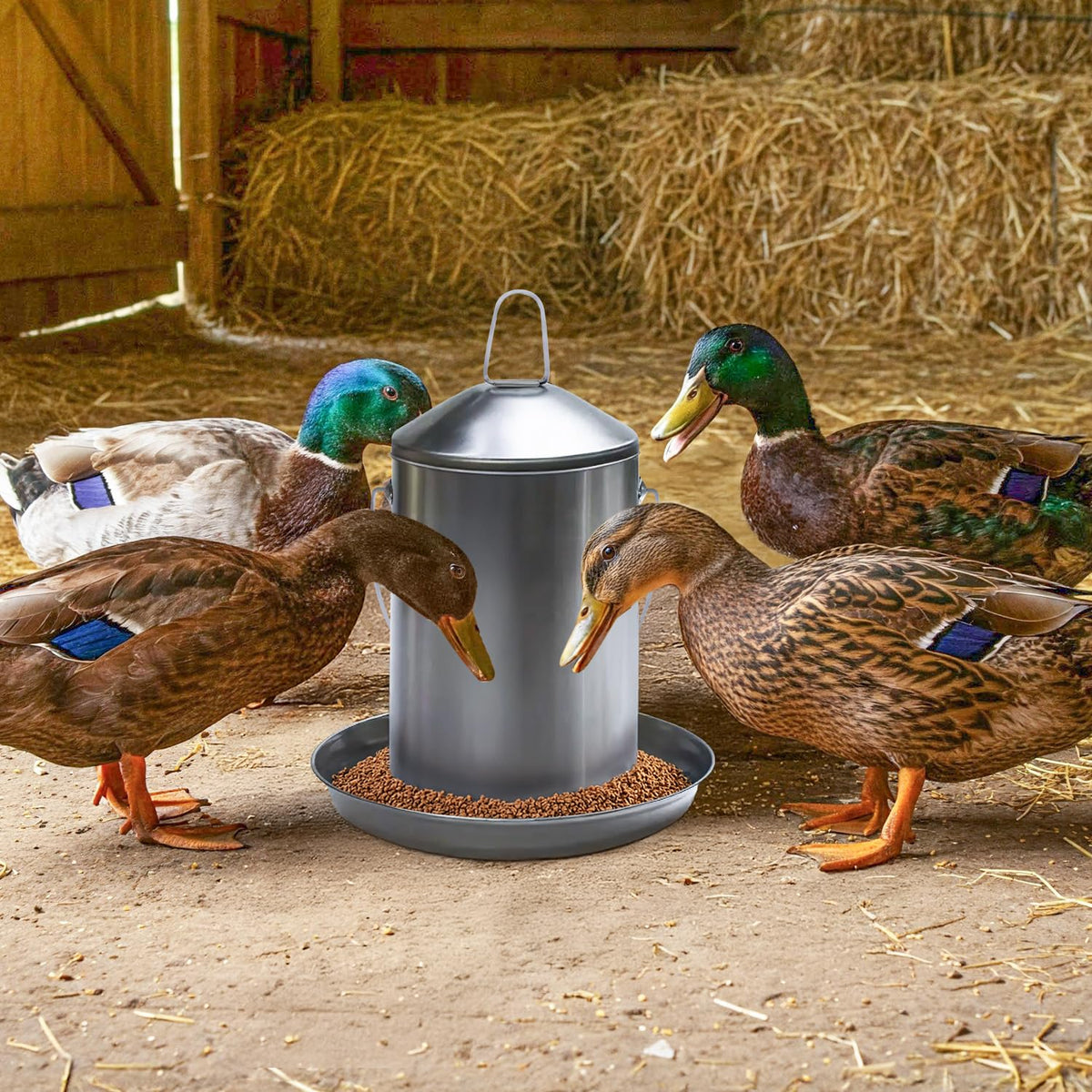 6.6 Lb Stainless Steel Hanging Poultry Feeder with 10 Gallon Storage Bucket C70713