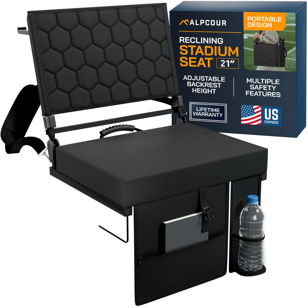 Extra Wide Folding Reclining Stadium Seat with Cup Holder and Storage Pockets P454