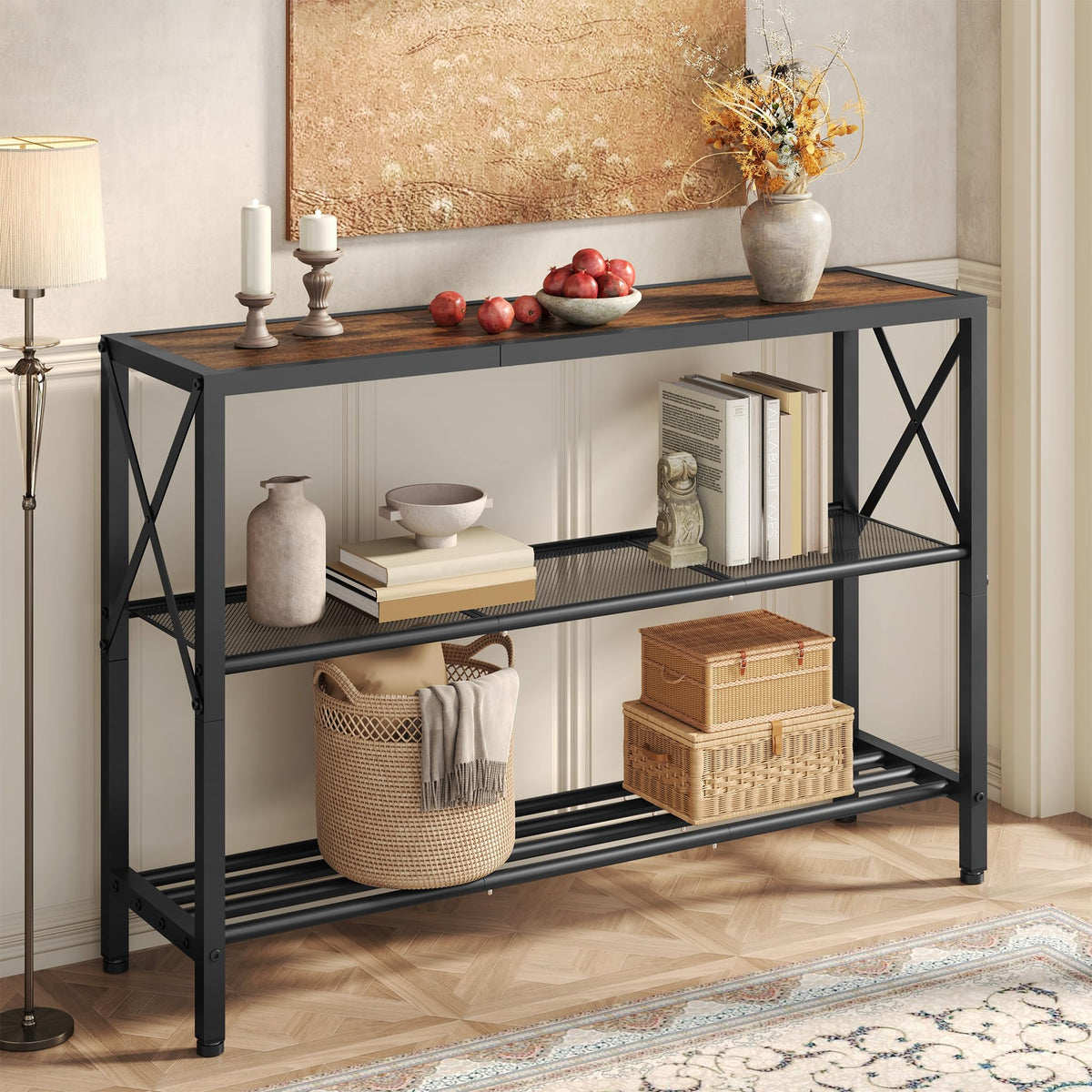 3 Tier Narrow Console Table with Shelves C614209