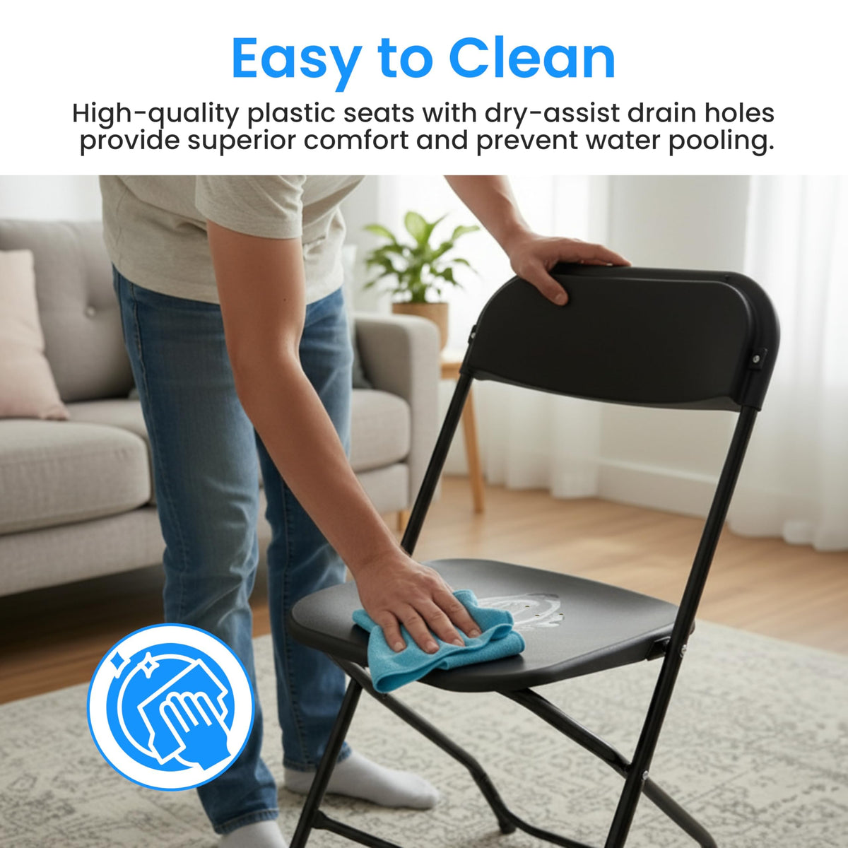 Black 10-Pack Plastic Folding Chair with Metal Frame U360295