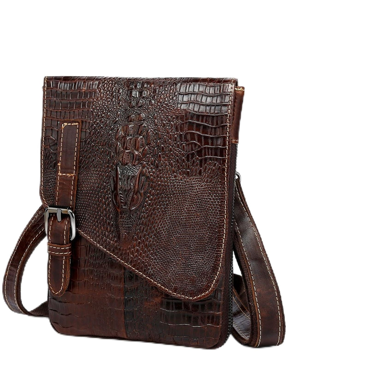 Genuine Leather Crocodile Embossed Mini Messenger Bag E297478
