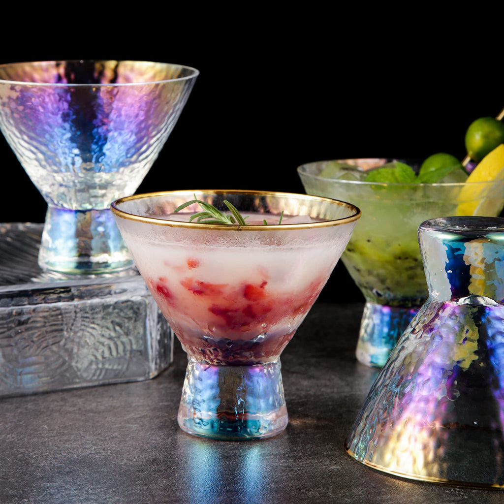 Stemless Martini Glasses Set of 2 Gold Rim G5001