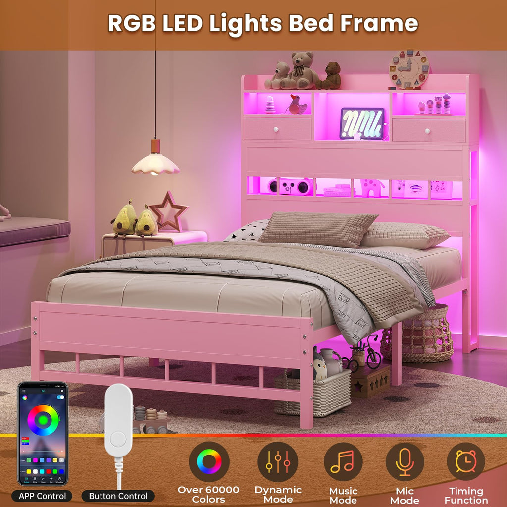 Twin Bed Frame with Storage Headboard E6991