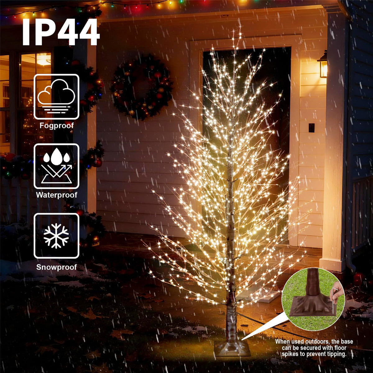 6FT Brown Lighted Birch Tree 1300LEDs Warm White Lights R3513