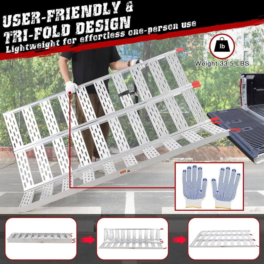 Aluminum Tri-Fold Ramp with Treads 76"x50" V530