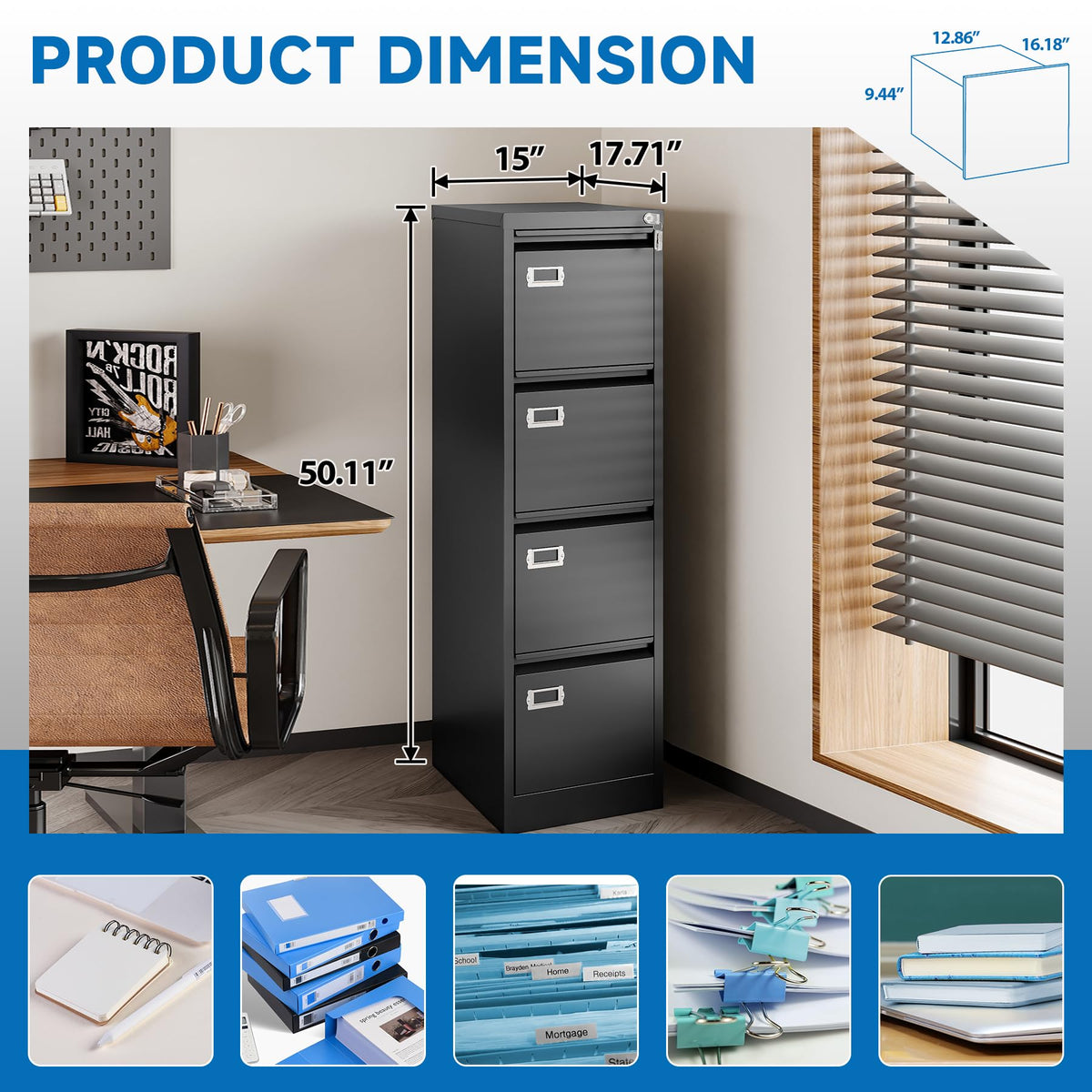 4 Drawer Lock Metal Vertical File Cabinet D7892