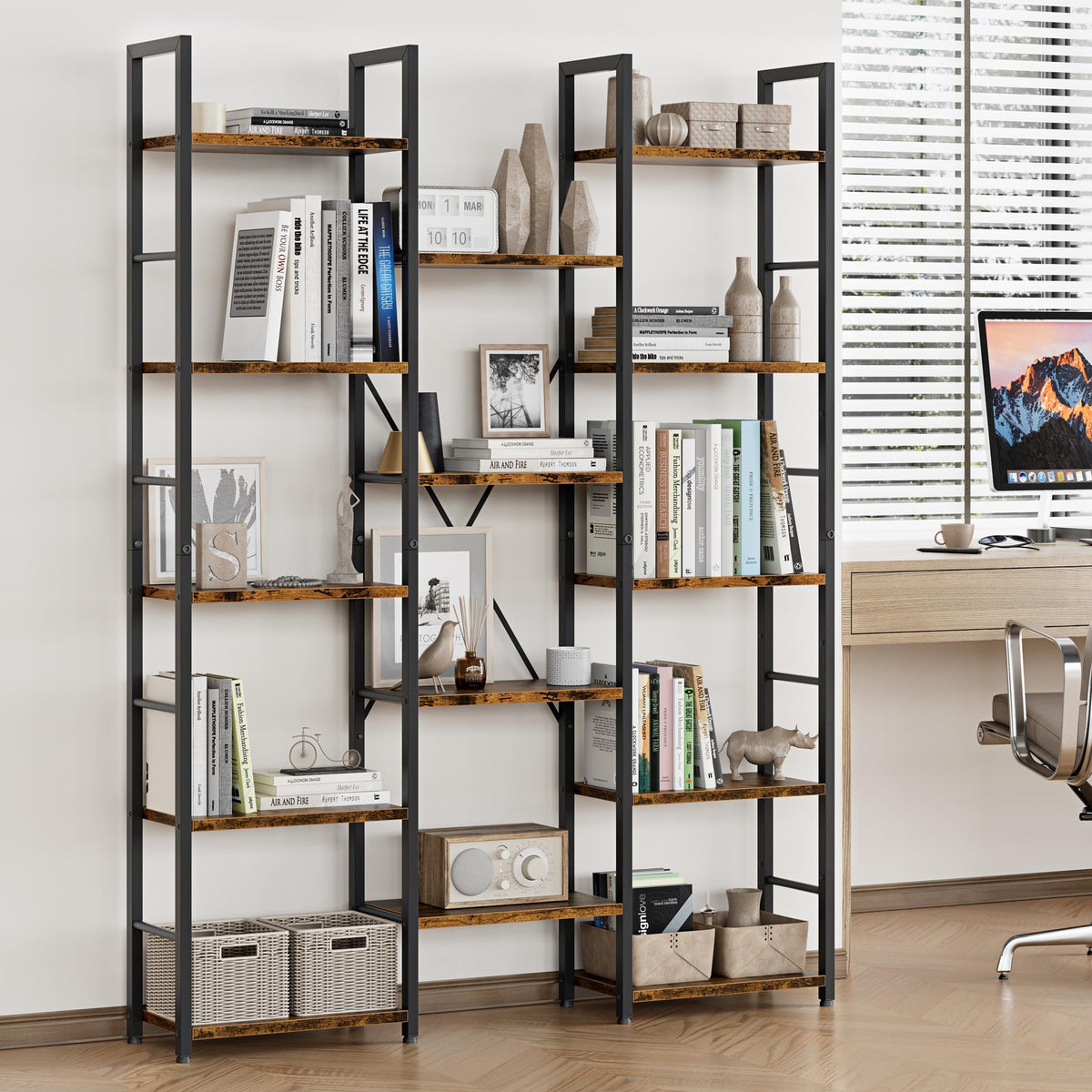 5 Tier Rustic Wood & Metal Bookshelf C183126