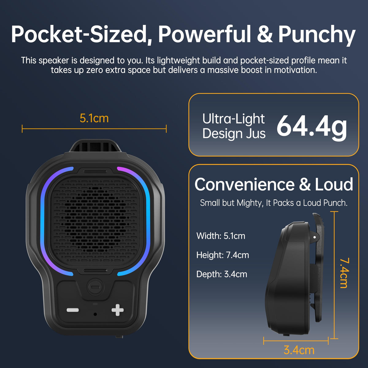 Black Magnetic Clip-on Portable Bluetooth Speaker K5453