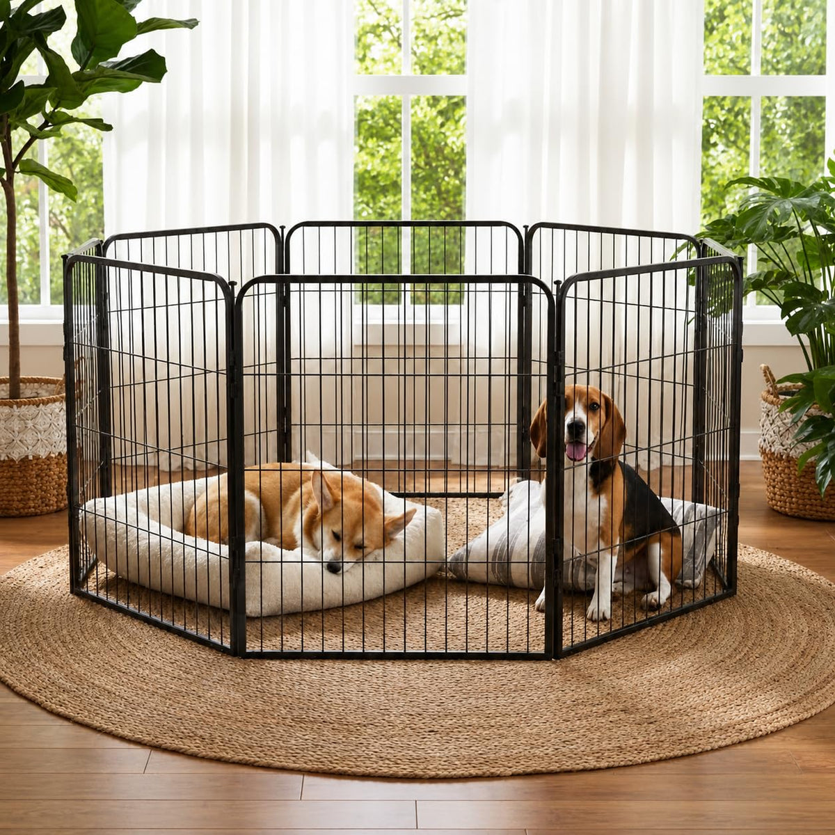 32 Inch 16 Panel Black Metal Dog Playpen O191162