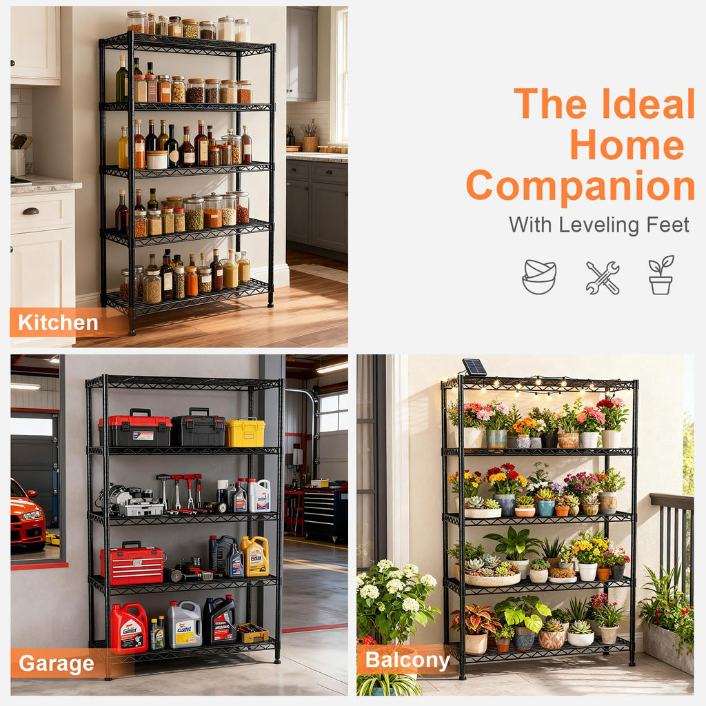 5-Tier Heavy Duty Metal Shelving Unit on Lockable Wheels W2372
