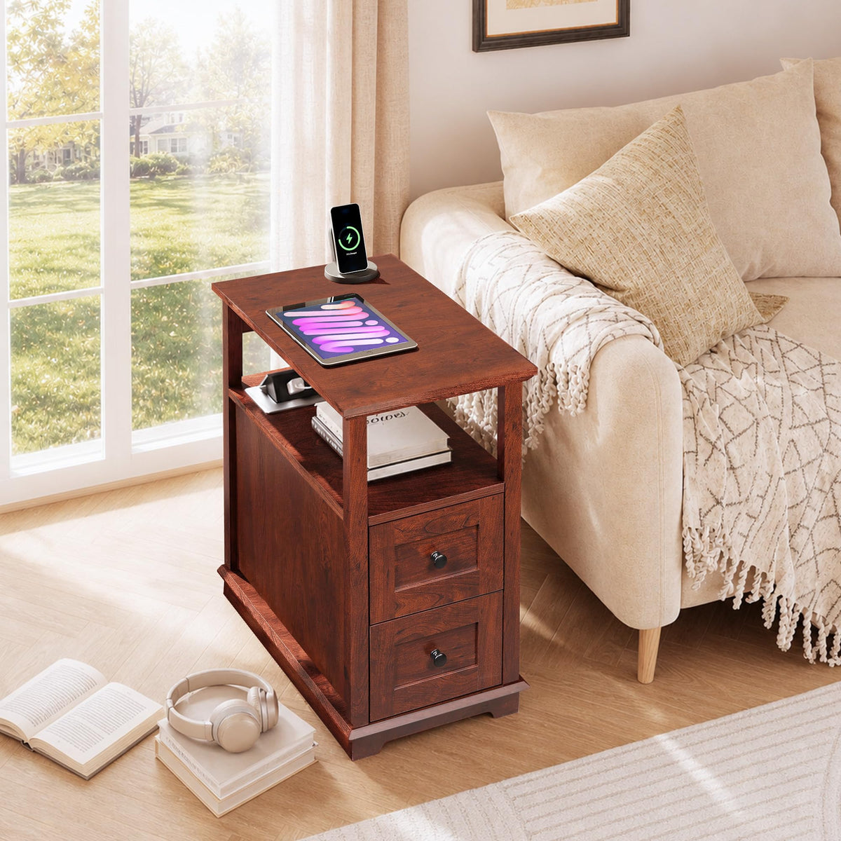End Table with Charging Station & 2 Drawers V201