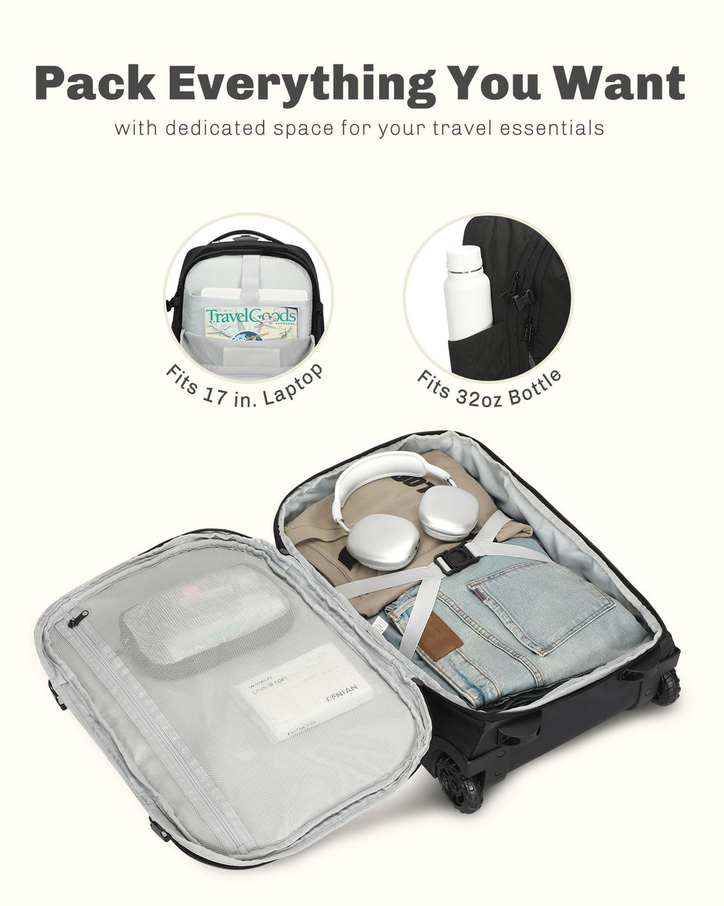 Rolling Backpack with Wheels 43L with Personal Item Bag E909