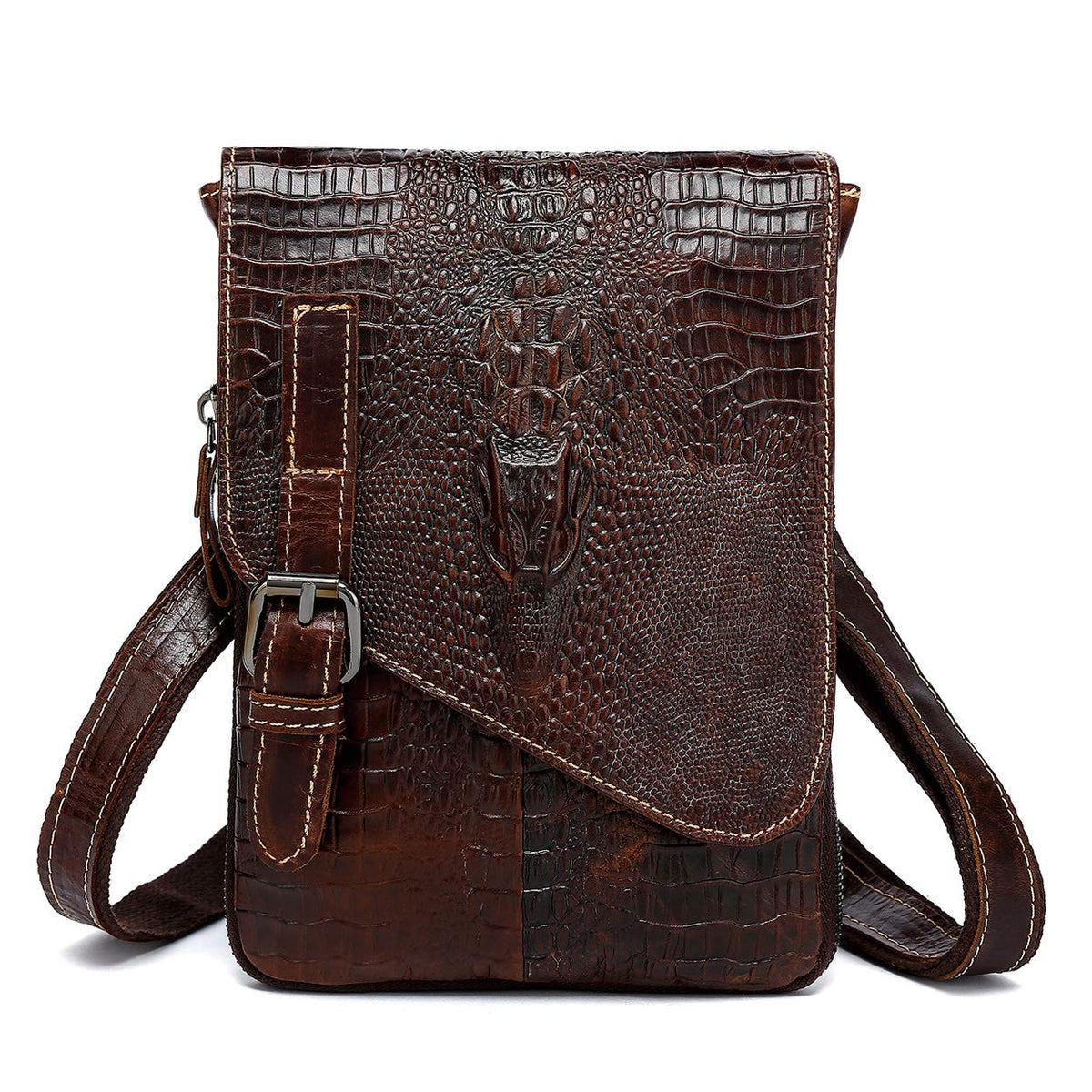 Genuine Leather Crocodile Embossed Mini Messenger Bag E297478