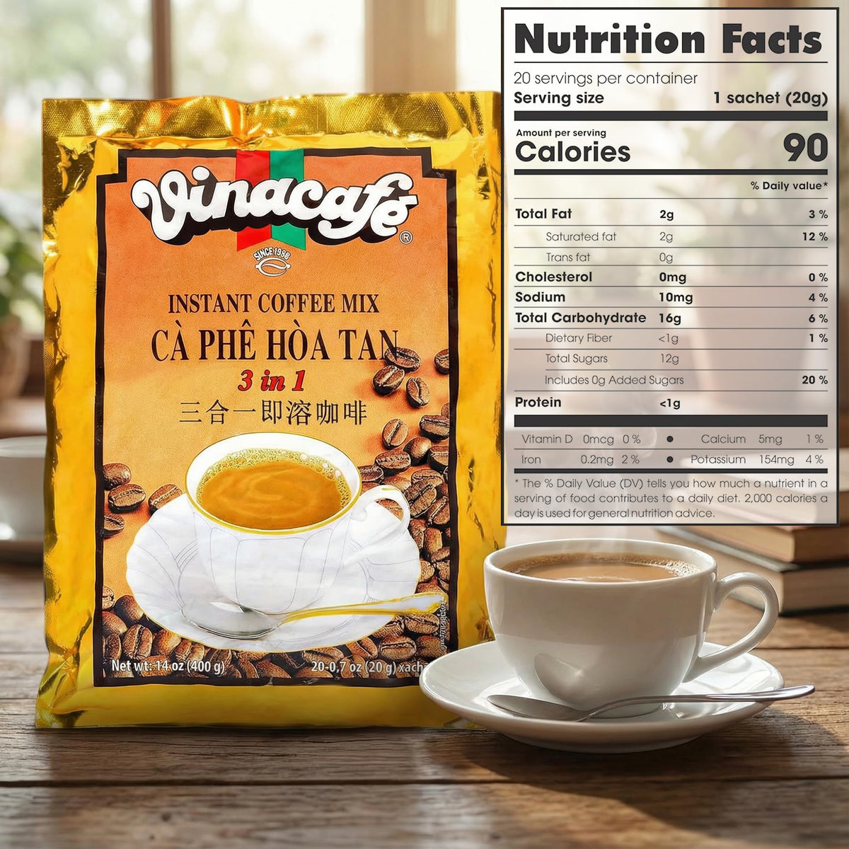Instant Coffee Packets 3 in 1 Medium Roast Pack of 2 V6775