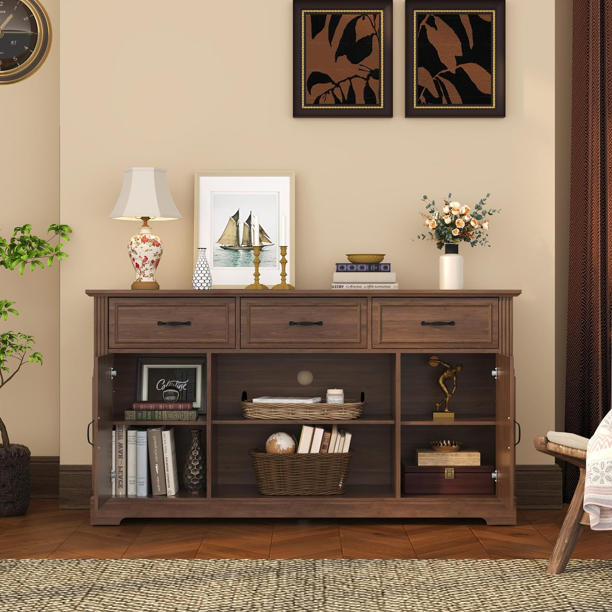 Mid Century Wood TV Stand with 3 Drawers L78222