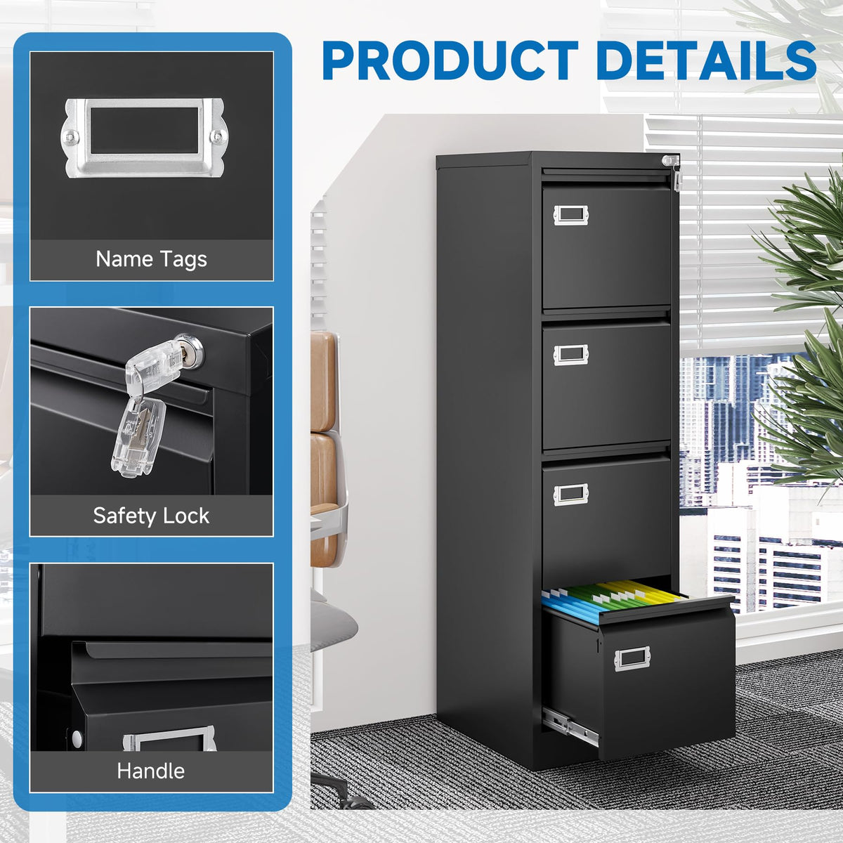 4 Drawer Lock Metal Vertical File Cabinet D7892