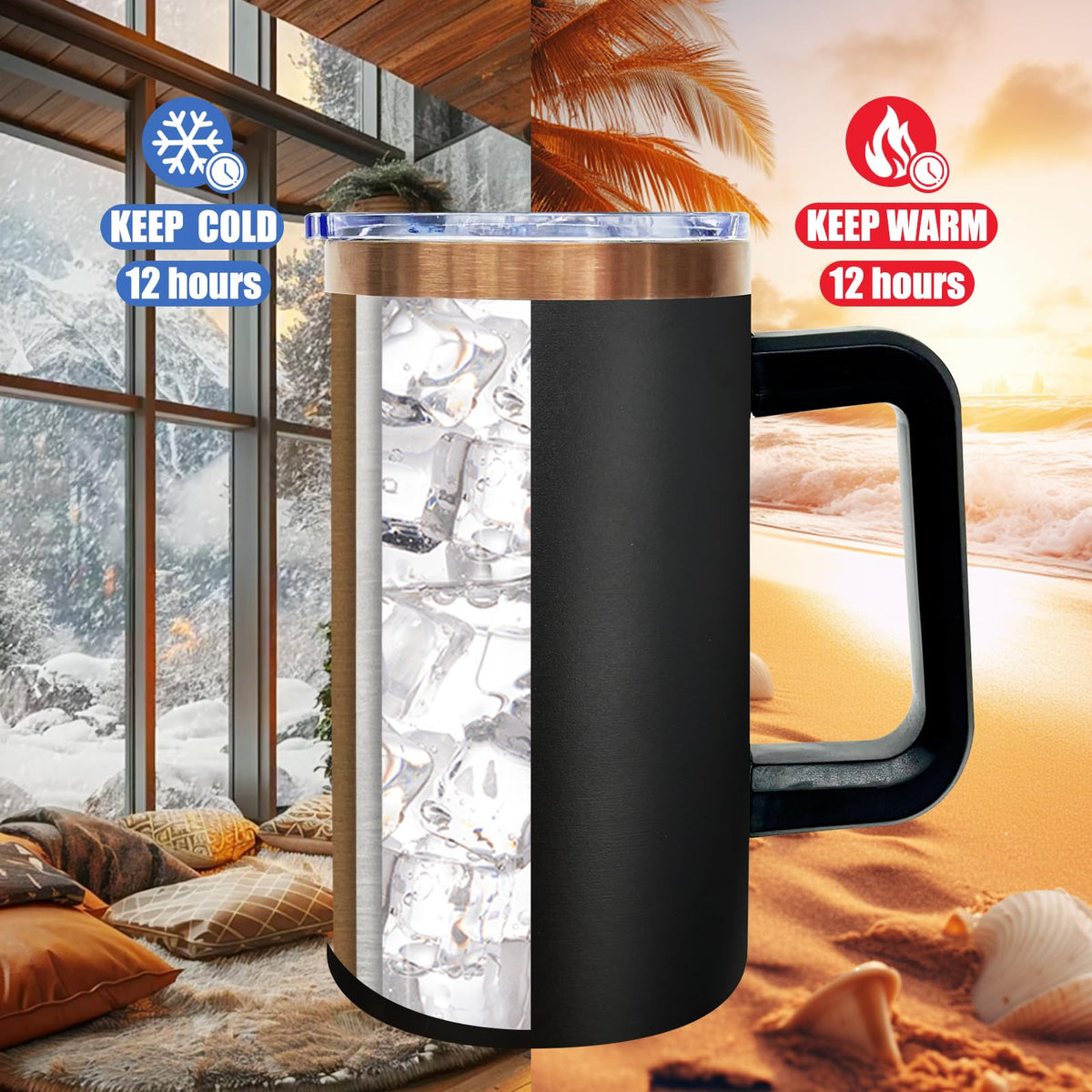 22oz Insulated Coffee Mug with Handle and Lid Black G265733