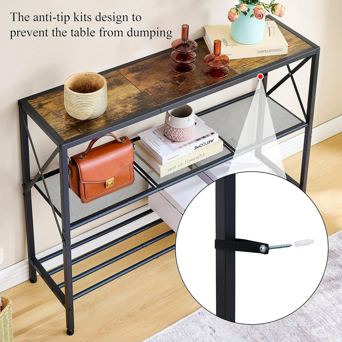 3 Tier Narrow Console Table with Shelves C614209