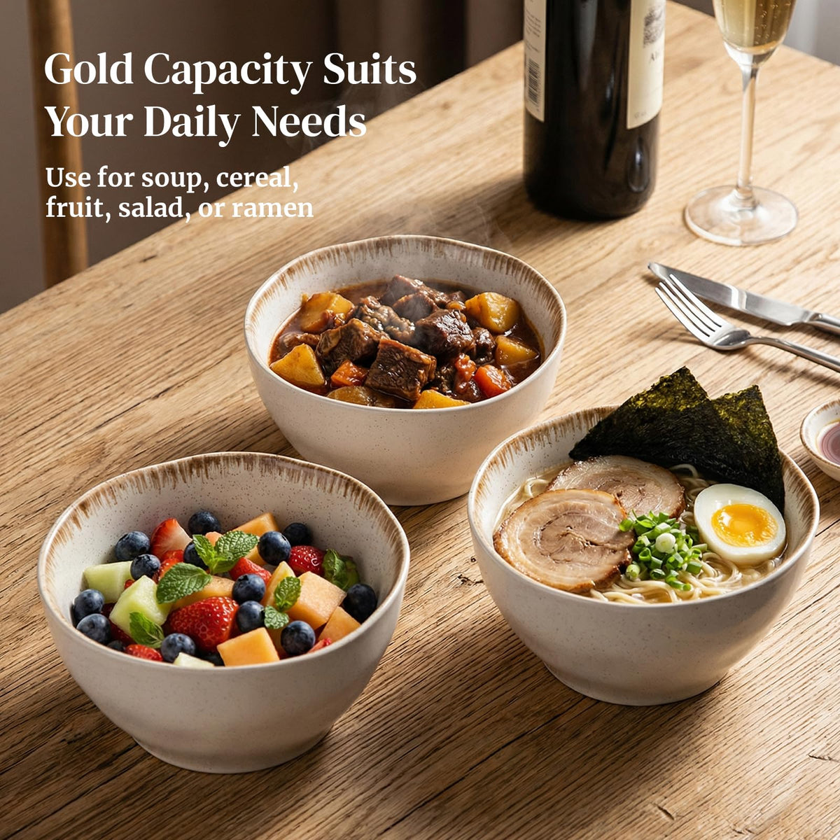 30 OZ Ceramic Soup Bowls Set of 4 Beige M14955