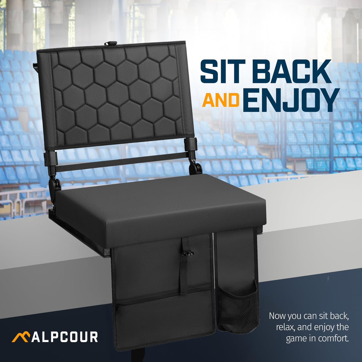 Extra Wide Folding Reclining Stadium Seat with Cup Holder and Storage Pockets P454