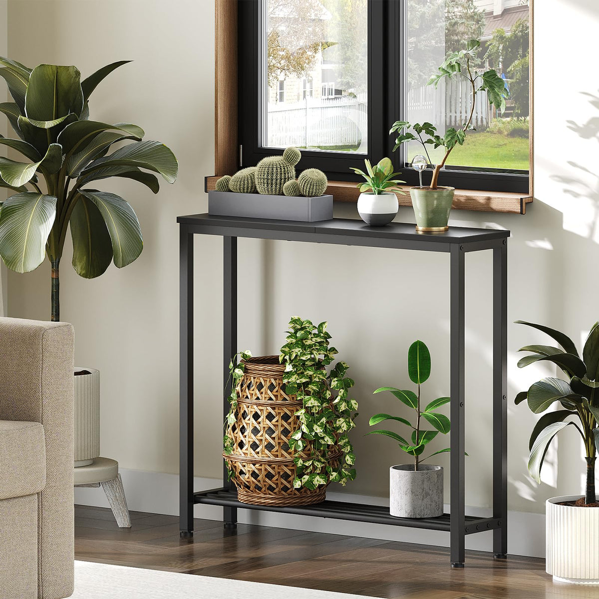 Black 2-Tier Narrow Console Table V70282