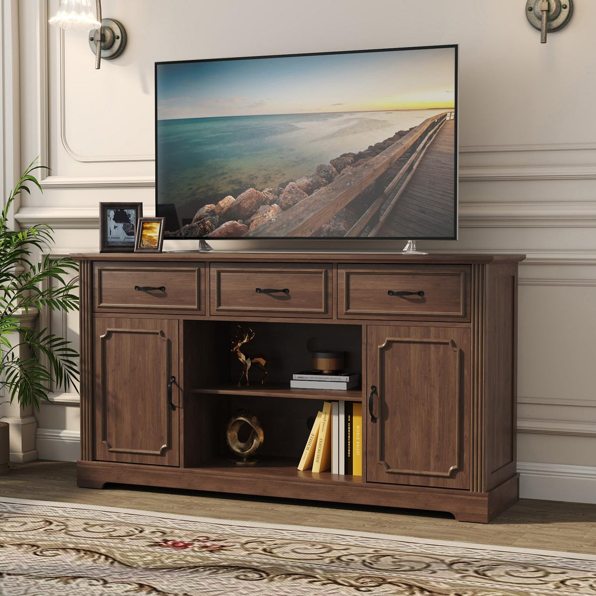 Mid Century Wood TV Stand with 3 Drawers L78222
