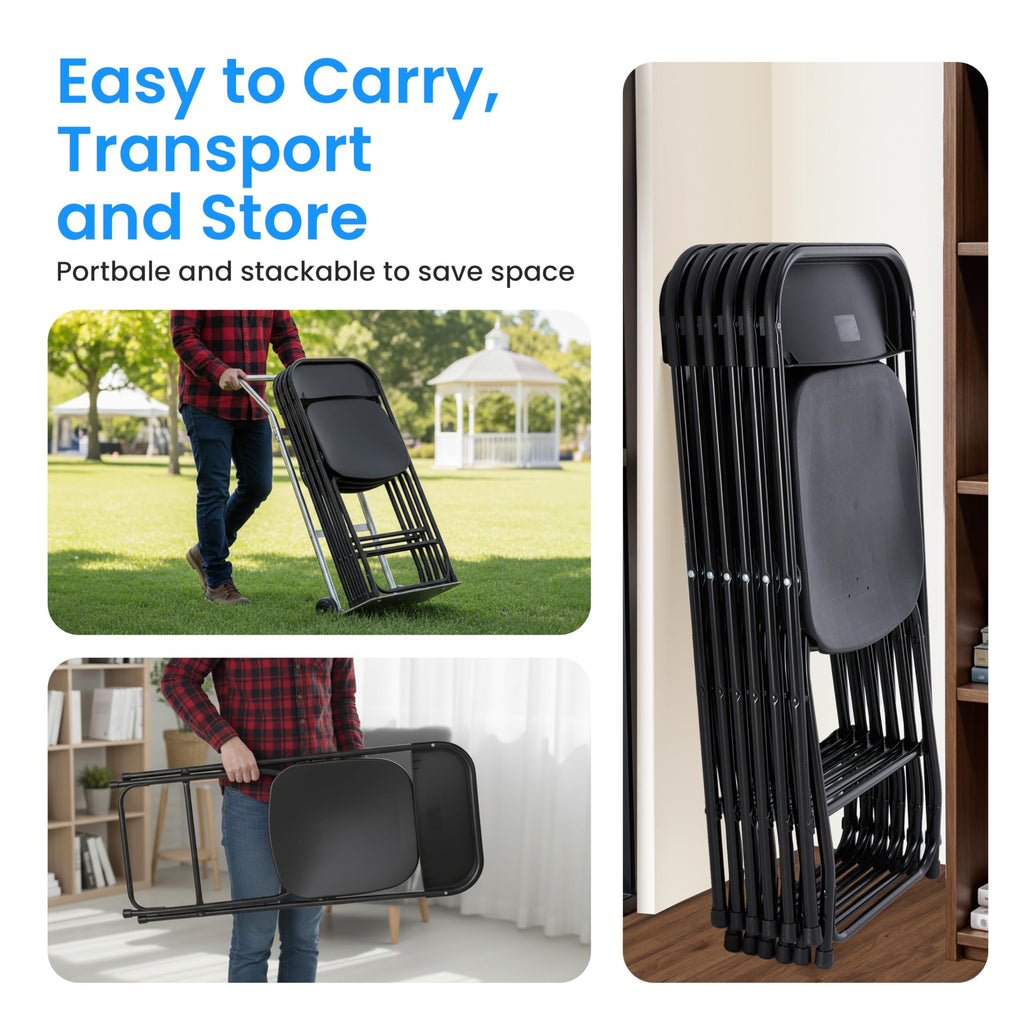 Black 10-Pack Plastic Folding Chair with Metal Frame U360295