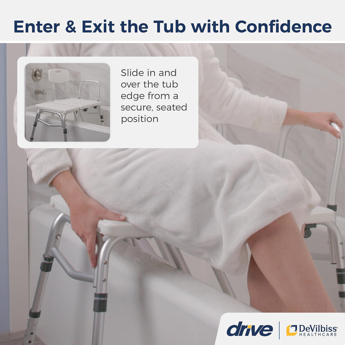Adjustable Height White Tub Transfer Bench W6909