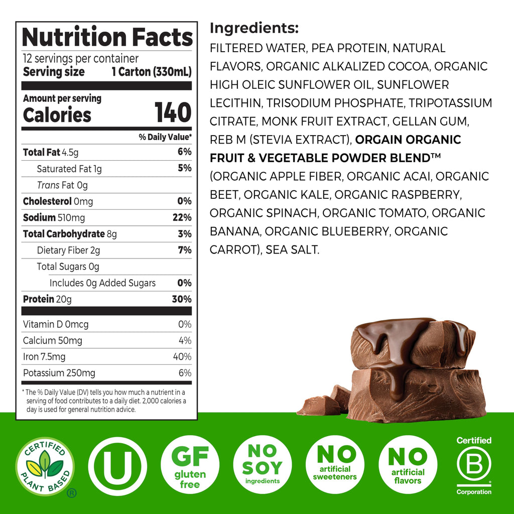 Chocolate 20g Vegan Protein Shake 11 oz 12pk D91093