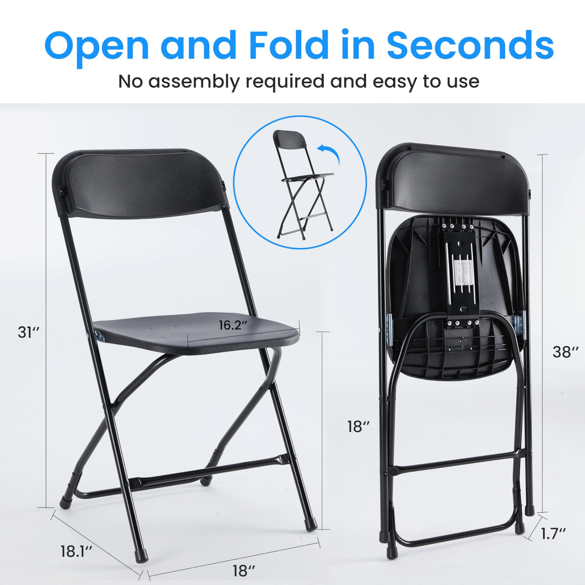 Black 10-Pack Plastic Folding Chair with Metal Frame U360295