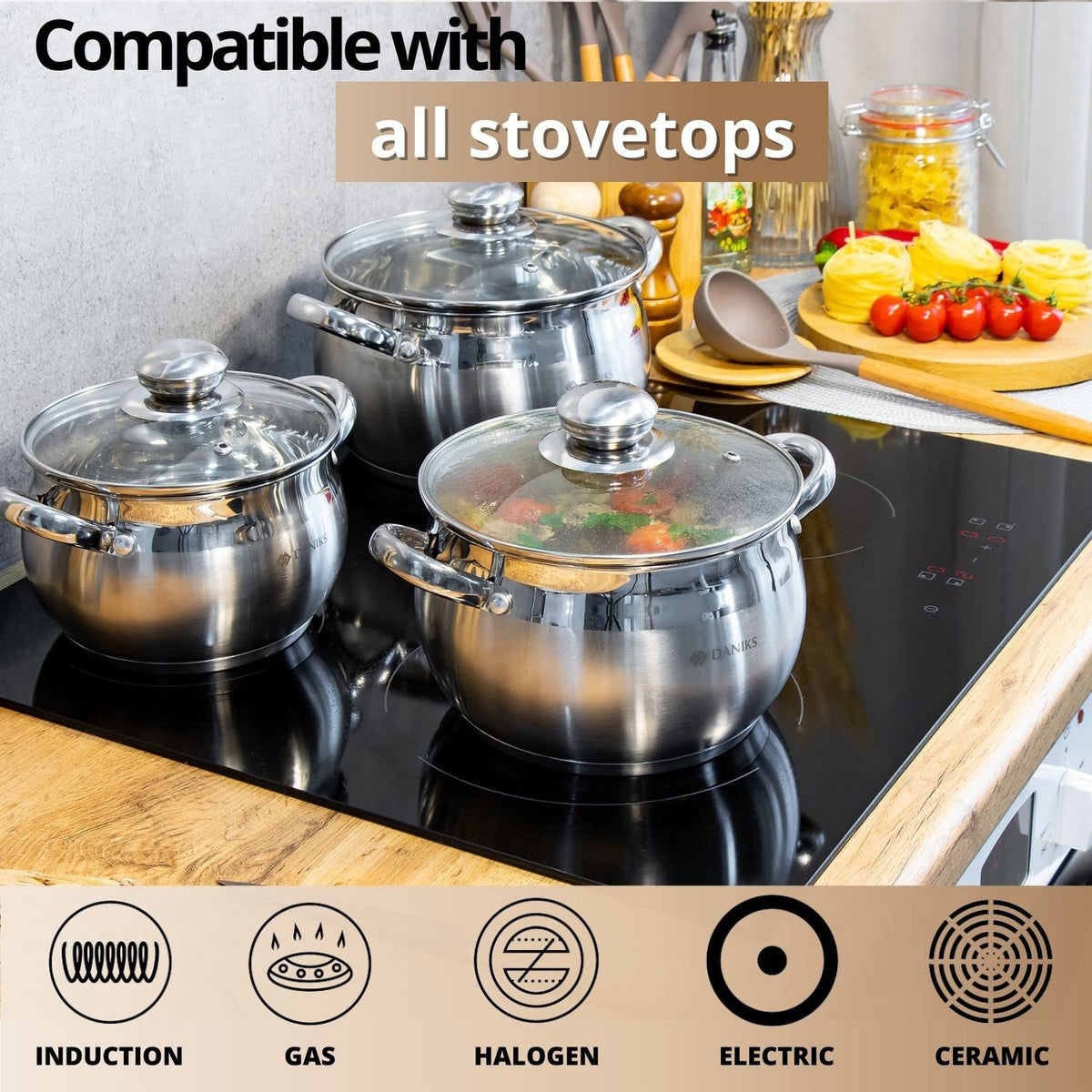 6.5 Quart Stainless Steel Stock Pot with Glass Lid O985504