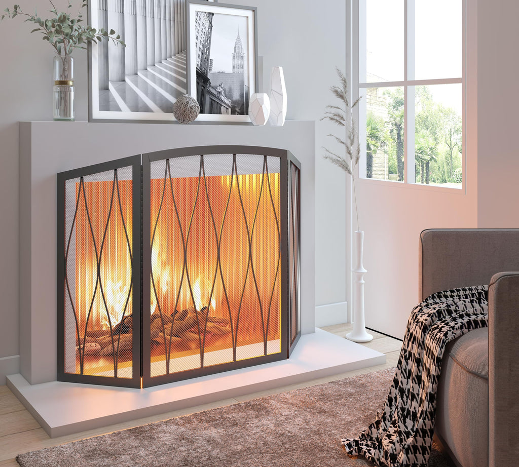 Childproof 3-Panel Wrought Iron Fireplace Screen X3928