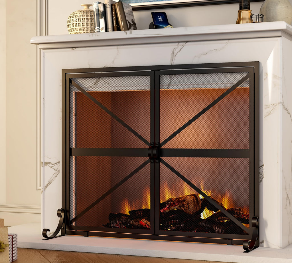 Wrought Iron Fireplace Screen with Doors E280505