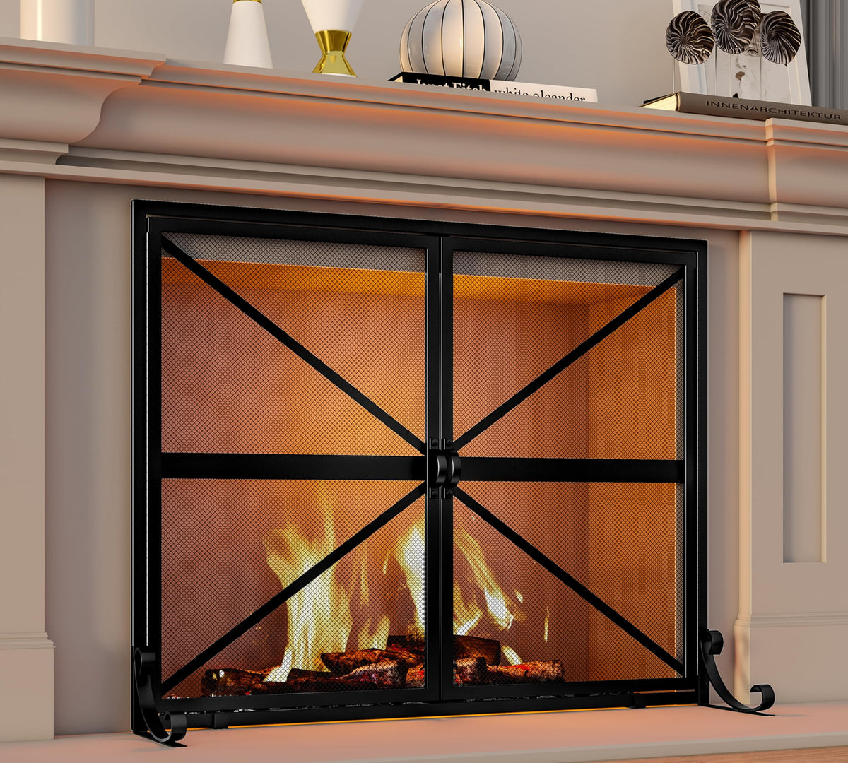 Wrought Iron Fireplace Screen with Doors E280505