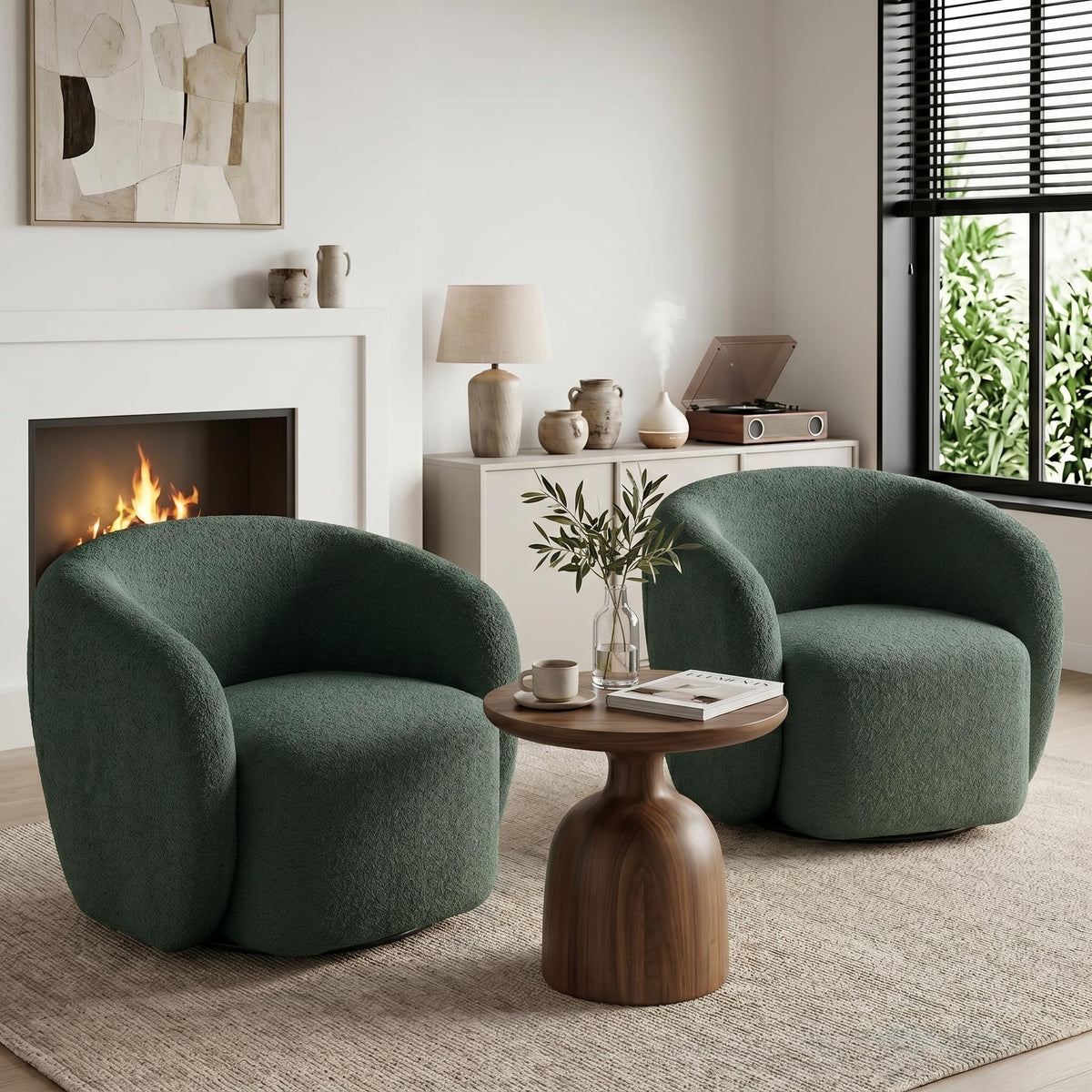 Green Boucle Swivel Accent Chair Set of 2 I378838
