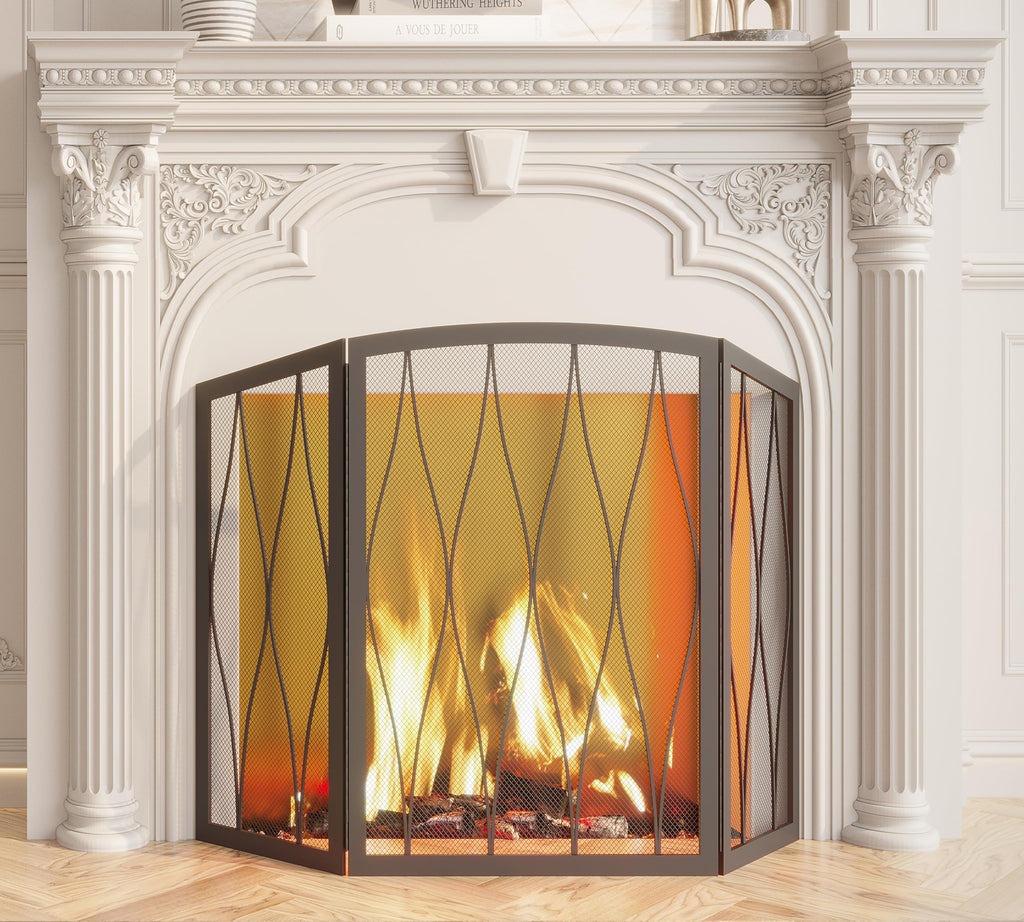 Childproof 3-Panel Wrought Iron Fireplace Screen X3928