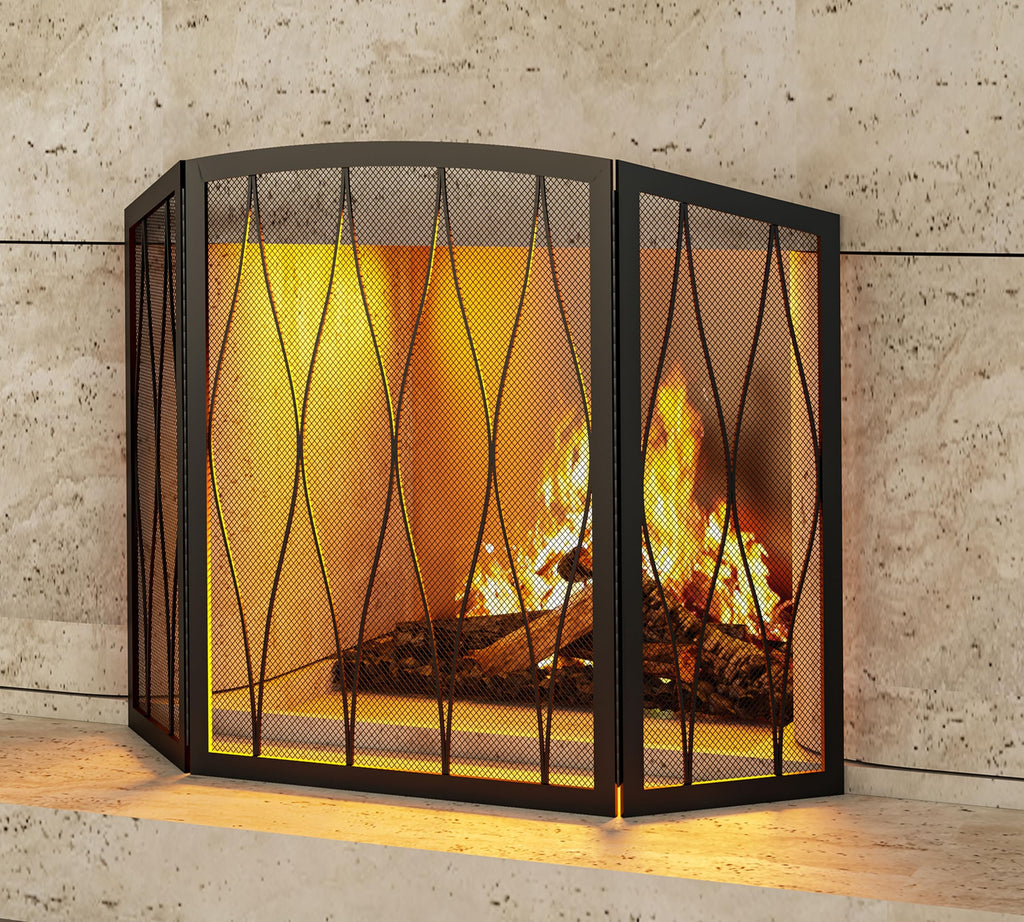 Childproof 3-Panel Wrought Iron Fireplace Screen X3928