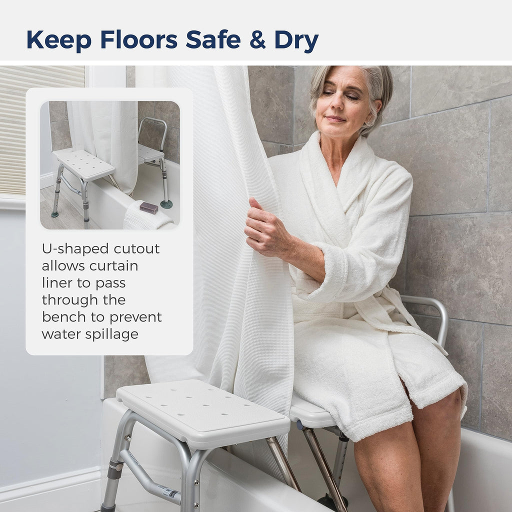 Adjustable Height White Tub Transfer Bench W6909