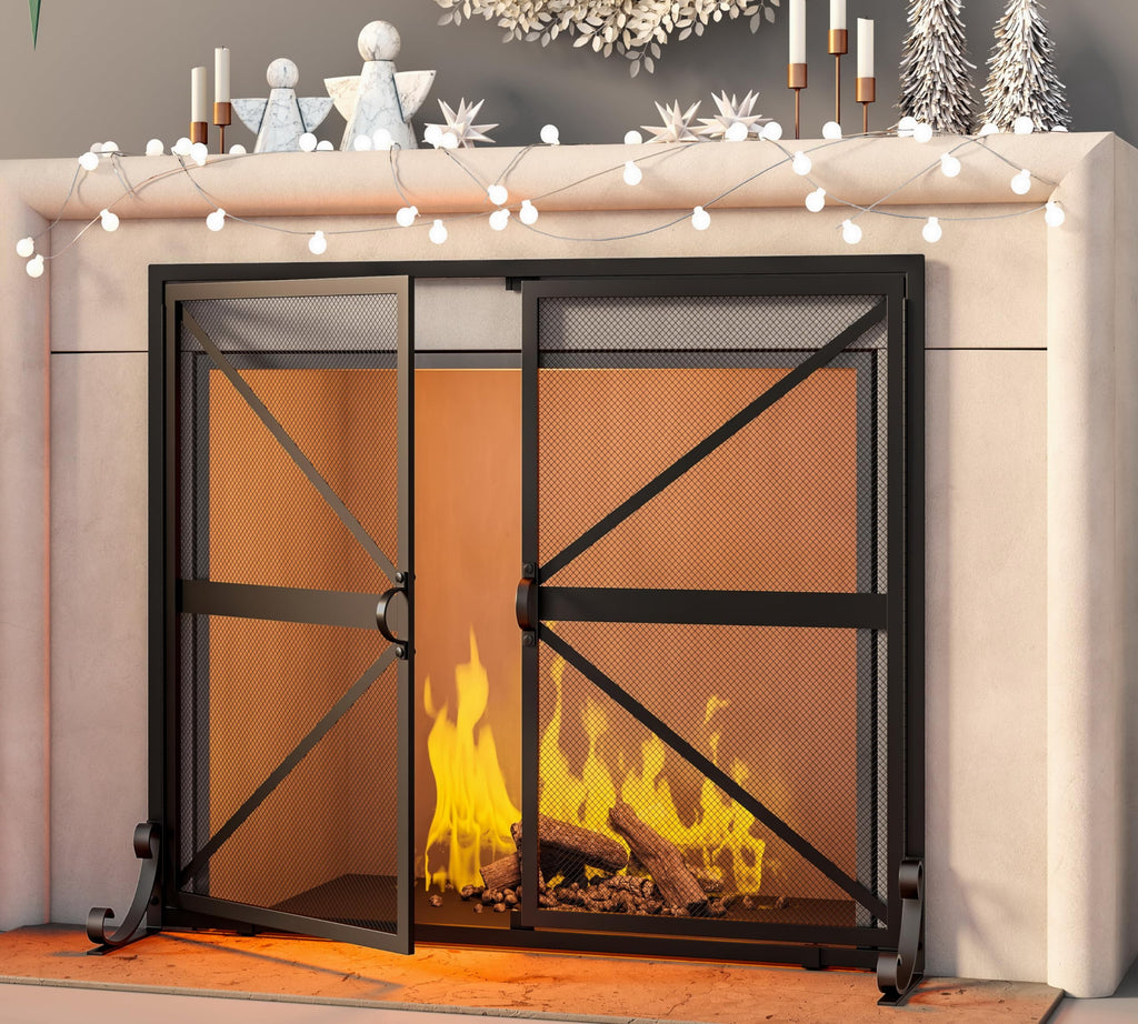 Wrought Iron Fireplace Screen with Doors E280505